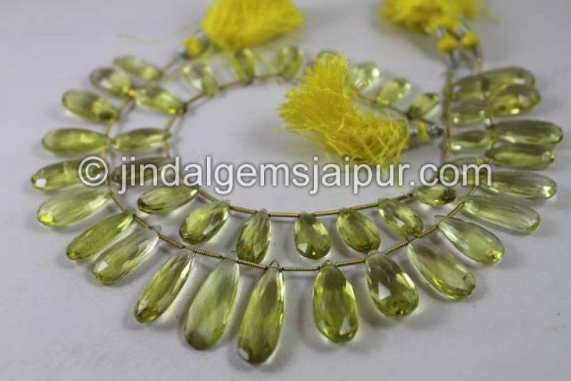 Lemon Quartz Faceted Elongated Pear Shape Beads